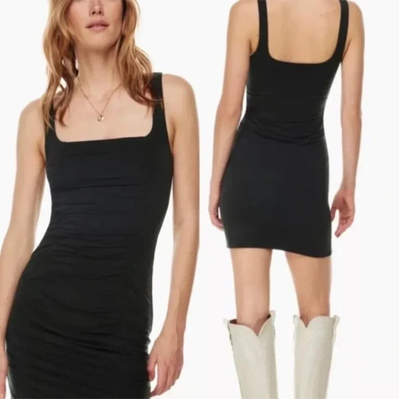 Aritzia Wilfred Ruched Lydia Mini Dress Black Size Medium - Picture 2 of 9